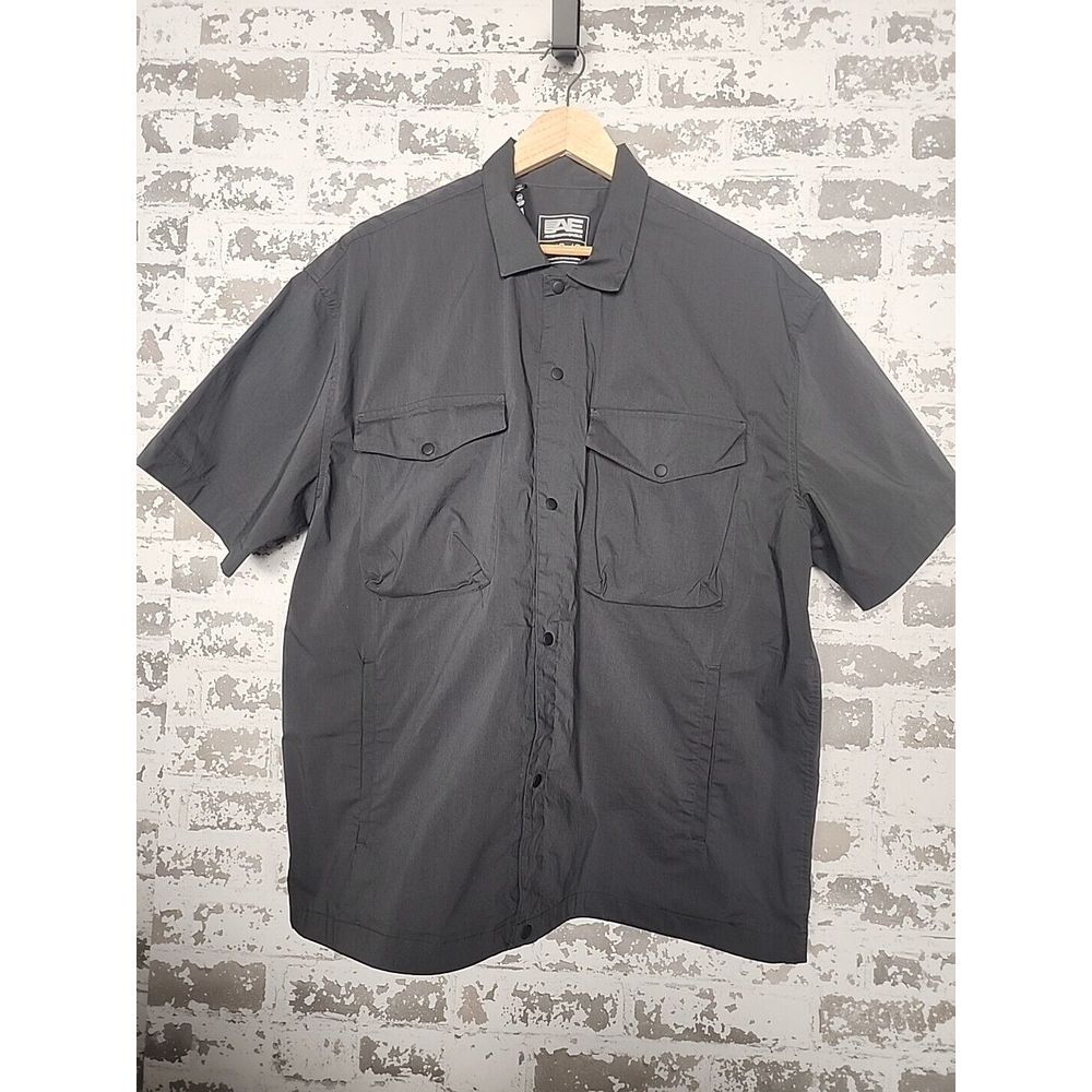 American Eagle Military Utility Shirt Large Gray Snap Button Outdoor Field SS‎